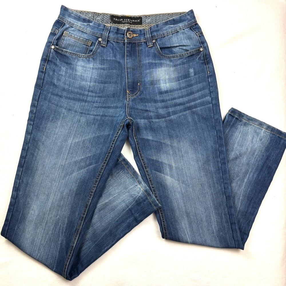 Truth Substance Med Blue Faded‎ Whiskered Mens Straight Leg Jeans Size 32/32